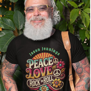Peace Love RocknRoll Retro 70s  Psychedelic T-shirt