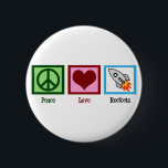 Peace Love Rocks Ronde Button 5,7 Cm<br><div class="desc">Een vredesteken,  hart en een raketschild. Een geweldig cadeau voor iemand die van ruimte en astronauten houdt.</div>