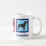Peace Love Rottweilers Koffiemok<br><div class="desc">Peace Love Rottweilers. Een schattig cadeau van de Rottweiler-hond met een vredesteken,  hart en een coole hond.</div>