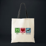 Peace Love Rottweilers Tote Bag<br><div class="desc">Peace Love Rottweilers. Een schattig cadeau van de Rottweiler-hond met een vredesteken,  hart en een coole hond.</div>