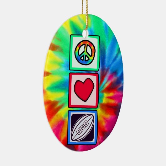 Peace, Love, Rugby Football Keramisch Ornament (Rechts)