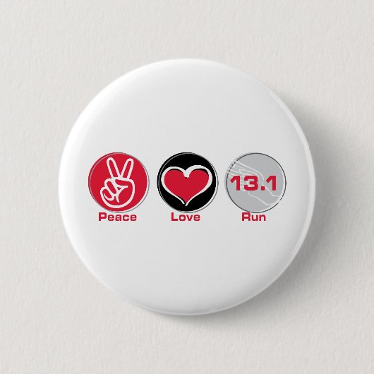 Peace Love Run 13.1 halve marathon Ronde Button 5,7 Cm (Voorkant)