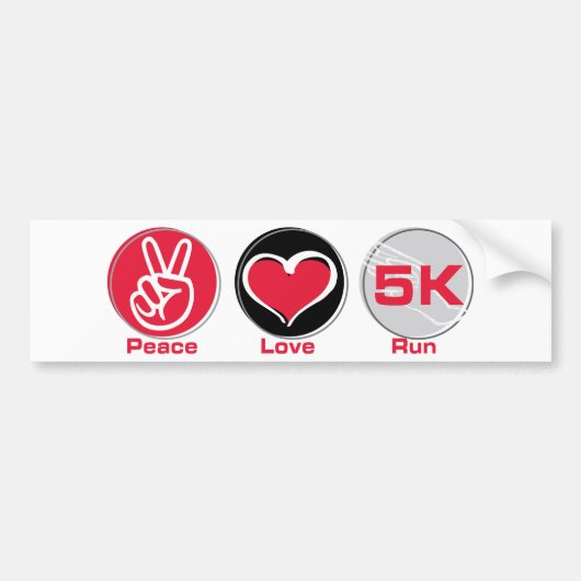Peace Love run 5K Bumpersticker (Voorkant)