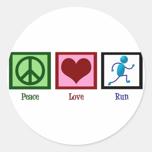 Peace Love Run Ronde Sticker (Voorkant)