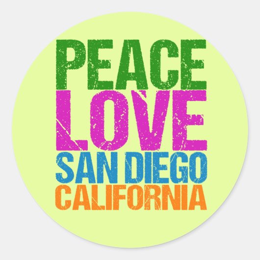 Peace Love San Diego California Ronde Sticker (Voorkant)