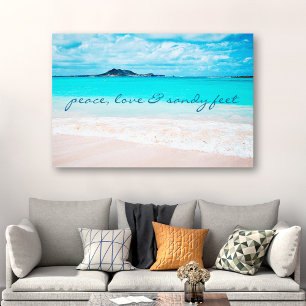 Peace Love Sandy Feet Hawaii Tropical Beach foto Canvas Afdruk
