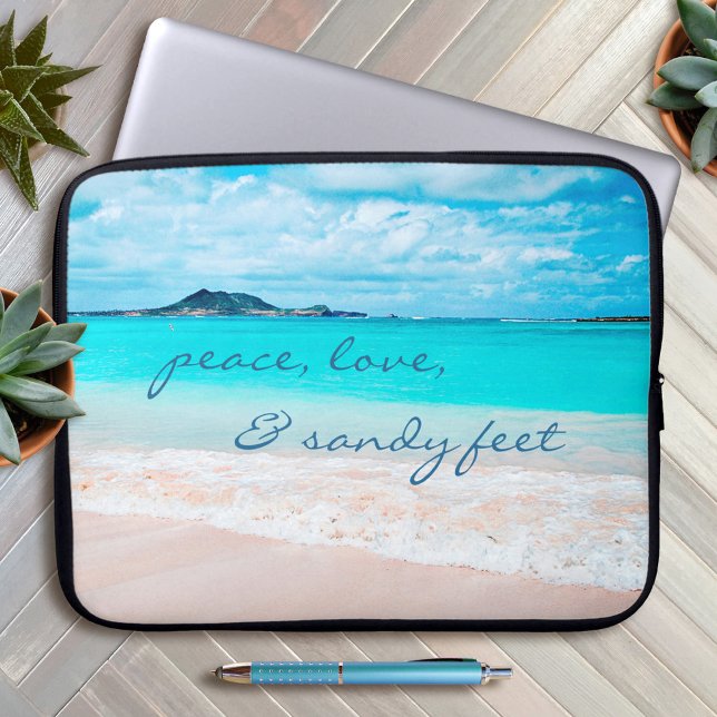 Peace Love Sandy Feet Hawaii Tropical Beach foto Laptop Sleeve (Creator heeft geüpload)