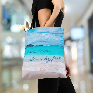 Peace Love Sandy Feet Hawaii Turquoise Beach foto Tote Bag