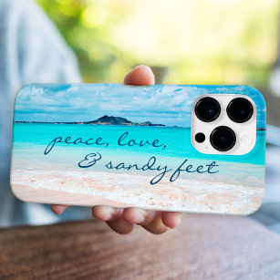 Peace Love Sandy Feet Script Hawaii Tropical Beach iPhone 15 Pro Max Hoesje