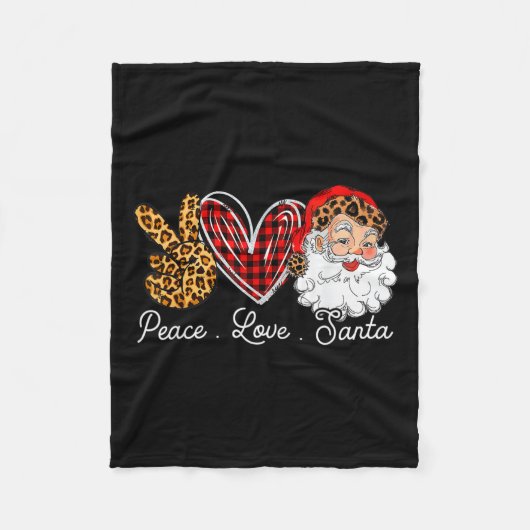 Peace Love Santa Leopard Buffalo Kerstmis 2021 Fleece Deken (Voorkant)
