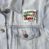 PEACE LOVE SAVE Darfur Vierkante Button 5,1 Cm (In situ)