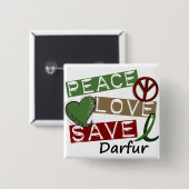 PEACE LOVE SAVE Darfur Vierkante Button 5,1 Cm (Voorkant /achterkant)