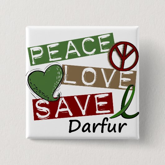 PEACE LOVE SAVE Darfur Vierkante Button 5,1 Cm (Voorkant)