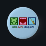 Peace Love Saxophone Cute Blue Ronde Button 5,7 Cm<br><div class="desc">Een schattig blauw sax-spelercadeau met een vredesteken,  hart en saxofone-instrument. Koel de knoop van de Liefde van de Vrede van Saksen.</div>