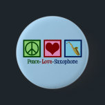 Peace Love Saxophone Cute Blue Ronde Button 5,7 Cm<br><div class="desc">Een schattig blauw sax-spelercadeau met een vredesteken,  hart en saxofone-instrument. Koel de knoop van de Liefde van de Vrede van Saksen.</div>