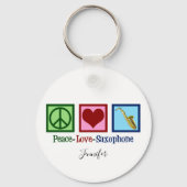 Peace Love Saxophone Cute Monogram Blue Sleutelhanger (Voorkant)