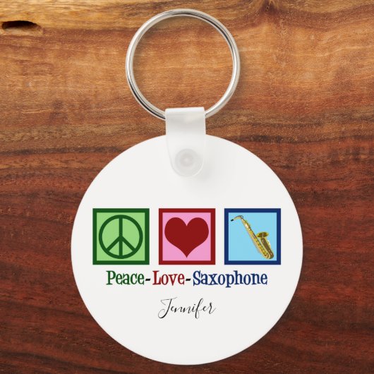 Peace Love Saxophone Cute Monogram Blue Sleutelhanger (Achterkant)