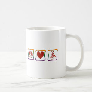 Peace Love Saxophone Rainbow Squares and Heart Koffiemok