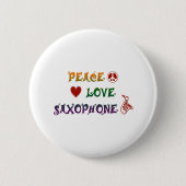 Peace Love Saxophone regenbow Ronde Button 5,7 Cm (Voorkant)