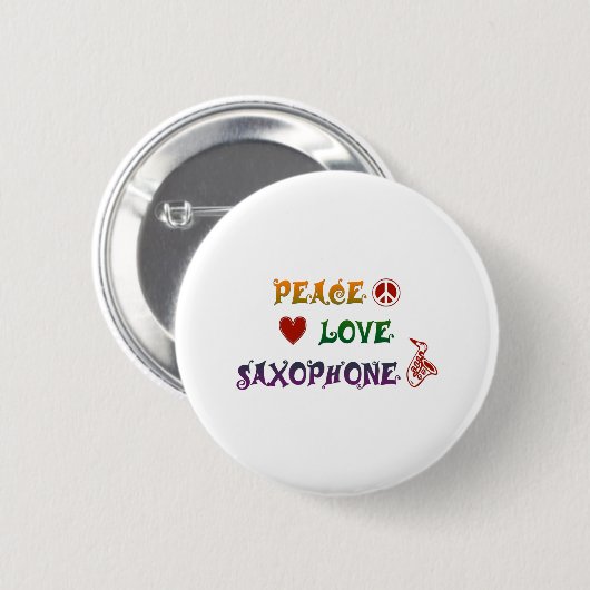 Peace Love Saxophone regenbow Ronde Button 5,7 Cm (Voorkant /achterkant)