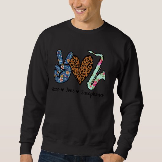 Peace Love Saxophones Leopard Trui (Voorkant)
