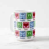Peace Love Scales of Justice Cute Lawyer Rechter Koffiemok (Voorkant links)