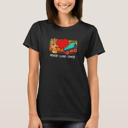 Peace Love Schaats Roller Schaatsen T-shirt (Voorkant)