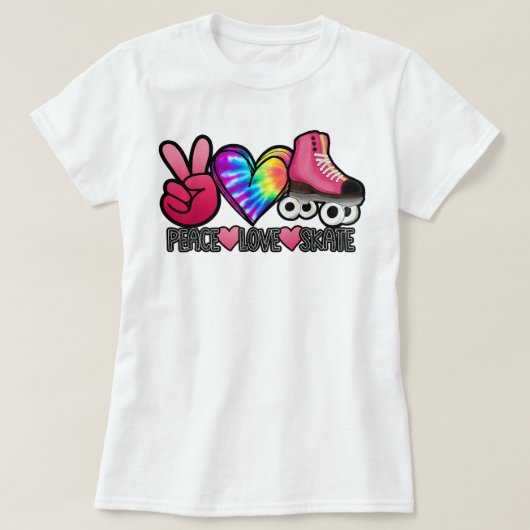 Peace Love Schaats - Tie Dye Roller Skater Heart S T-shirt (Design voorkant)