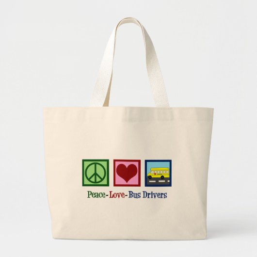 Peace Love School Bus Driver Grote Tote Bag (Voorkant)