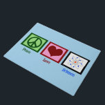 Peace Love Science Deurmat<br><div class="desc">Cool gift voor een leraar wetenschappen, wetenschapper of gewoon een geek die graag leert hoe de wereld werkt. Cute Peace Love Science-ontwerp met een vredesteken, hart en atoom-model.</div>