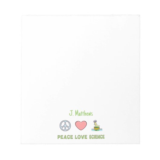 Peace Love Science Notitieblok met aangepaste naam (Voorkant)