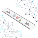 Peace Love Science Ruler met aangepaste naam Lineaal<br><div class="desc">Maak het meten en wiskunden huiswerk leuker met onze gepersonaliseerde Peace Love Science ruler. Deze duurzame plastic liniaal is voorzien van een levendig ontwerp dat een vredessymbool, hart en chemische experimentele illustratie bevat die de wetenschap voorstelt. Elke kant van het decoratieve ontwerp is aangepast met de naam van uw keuze,...</div>