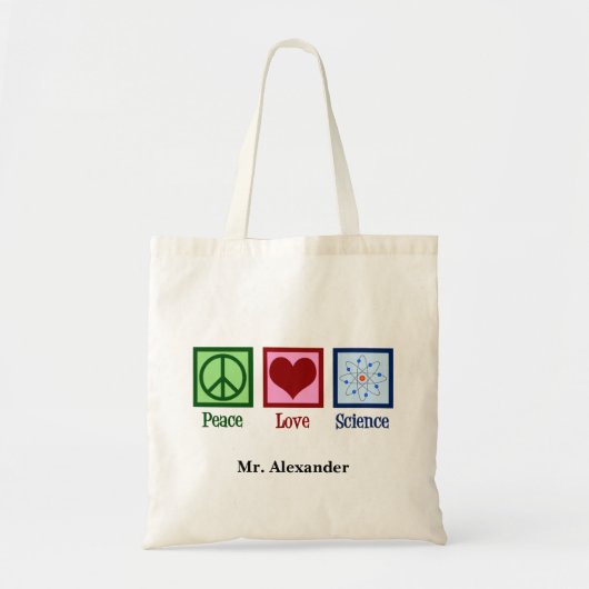 Peace Love Science Teacher Personalized Tote Bag (Voorkant)