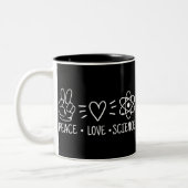 Peace Love Science Tweekleurige Koffiemok (Links)