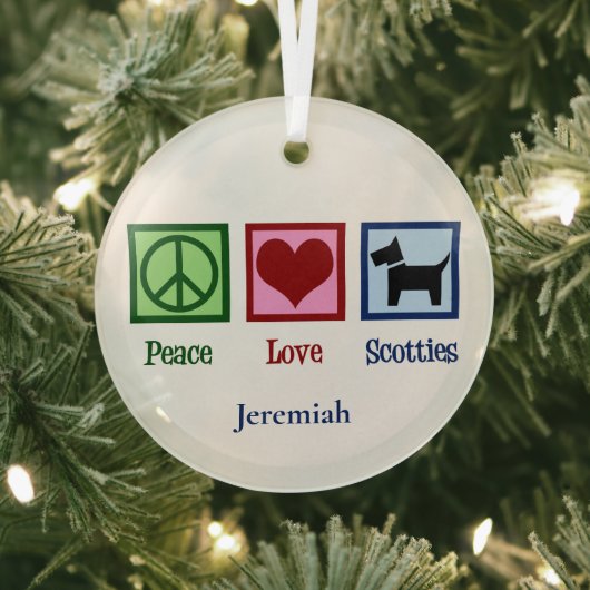 Peace Love Scotties Cute Custom Scottish Terrier Glas Ornament (Insitu)