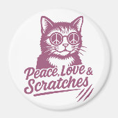 Peace, Love & Scratches Funny Cat Magneet (Voorkant)