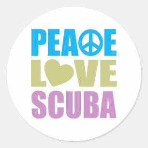 Peace Love Scuba Ronde Sticker