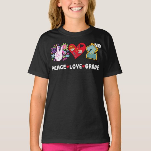 Peace Love Second Grade Squad Terug naar School 2e T-shirt (Voorkant)