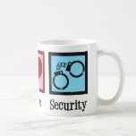 Peace Love Security Guard Koffiemok<br><div class="desc">Vredesliefdesbeveiliging. Een coole veiligheidsagent of een agent gift voor iemand in privé het controleren van een bedrijf of een bedrijf dat een vredesteken,  een hart,  en een paar handboeien kenmerkt.</div>