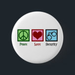 Peace Love Security Ronde Button 5,7 Cm<br><div class="desc">Vredesliefdesbeveiliging. Een coole veiligheidsagent of een agent gift voor iemand in privé het controleren van een bedrijf of een bedrijf dat een vredesteken,  een hart,  en een paar handboeien kenmerkt.</div>