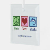 Peace Love Sharks Cute Custom Shark Kerstmis Glas Ornament (Voorkant links)