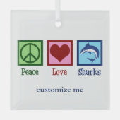 Peace Love Sharks Cute Custom Shark Kerstmis Glas Ornament (Voorkant)