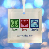 Peace Love Sharks Cute Custom Shark Kerstmis Glas Ornament