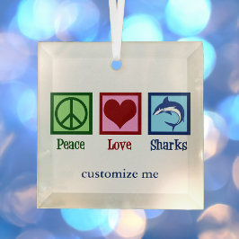 Peace Love Sharks Cute Custom Shark Kerstmis Glas Ornament