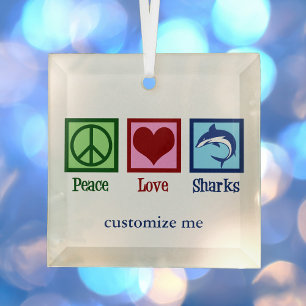 Peace Love Sharks Cute Custom Shark Kerstmis Glas Ornament