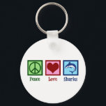 Peace Love Sharks Sleutelhanger<br><div class="desc">Deze geweldige blauwe haaiengift is perfect voor een schoolteam met een geweldige witte mascotte van haaien. Cool Peace Love Sharks design.</div>