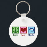 Peace Love Sharks Sleutelhanger<br><div class="desc">Deze geweldige blauwe haaiengift is perfect voor een schoolteam met een geweldige witte mascotte van haaien. Cool Peace Love Sharks design.</div>