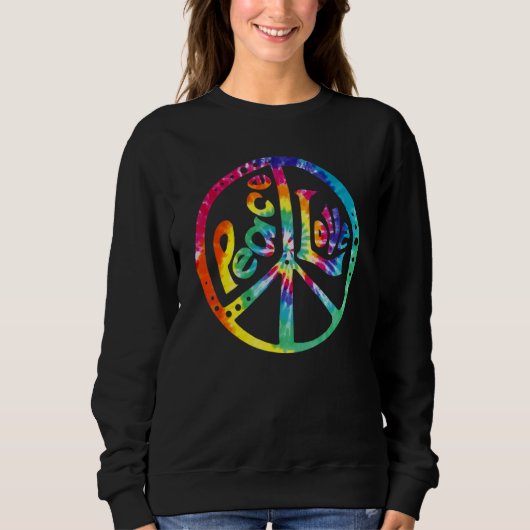 PEACE LOVE Sign 60s 70s Tie Dye Hippie Costume Ret Trui (Voorkant)