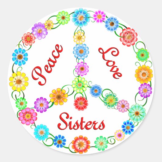 Peace Love Sisters Ronde Sticker (Voorkant)