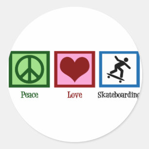 Peace Love Skateboarding Ronde Sticker
